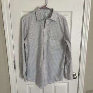Brooks Brothers Mens Plaid Dress Shirt Milano Slim Blue White Size 15 1/2 - 33